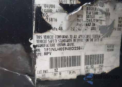 2004 Ford Excursion Xls/Xlt из США, поврежденный, VIN 1F1NU40S94ED25847